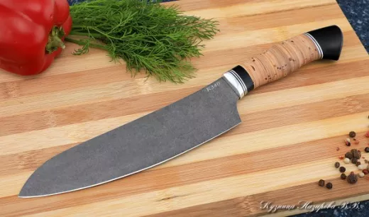 Кухонный нож Шеф № 11 сталь К340 рукоять береста черный граб