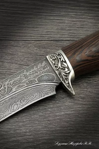 Нож Варан дамаск камень мельхиор венге (надпись)