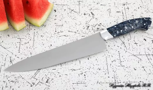 Кухонный нож Шеф № 14 сталь 95Х18 рукоять акрил синий