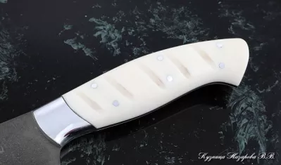 Кухонный нож Шеф № 10 сталь Х12МФ рукоять акрил белый