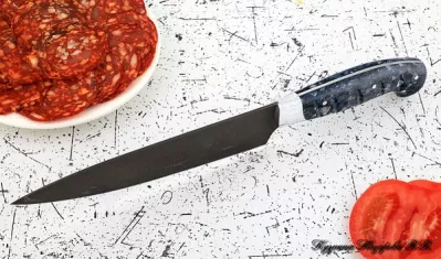 Кухонный нож Шеф № 9 сталь Х12МФ рукоять акрил синий