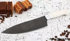 Кухонный нож Шеф № 13 сталь Х12МФ рукоять акрил белый