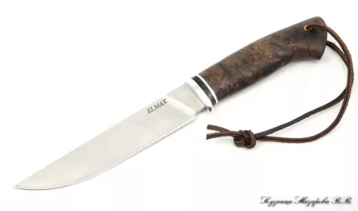 Нож Засапожный сталь ELMAX - сатин рукоять карельская береза (коричневая)