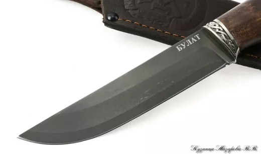Нож Косач булат мельхиор стабилизированная карельская береза (коричневая)