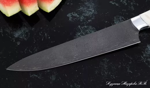 Кухонный нож Шеф № 14 сталь Х12МФ рукоять акрил белый