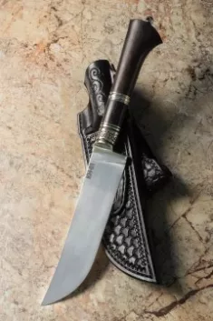 Эксклюзивный Узбекский нож, сталь КH-01, рукоять мельхиор и черный граб