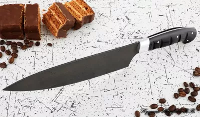 Кухонный нож Шеф № 13 сталь Х12МФ рукоять акрил черный