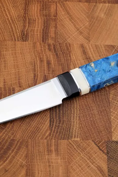 Нож Джур М390 рукоять G10 черная, рог лося, карельская береза синяя