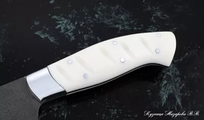 Кухонный нож Шеф № 8 сталь Х12МФ рукоять акрил белый