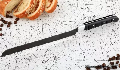 Кухонный нож Шеф № 15 сталь Х12МФ рукоять акрил черный