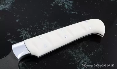 Кухонный нож Шеф № 15 сталь Х12МФ рукоять акрил белый
