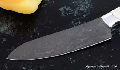 Кухонный нож Шеф № 10 сталь Х12МФ рукоять акрил белый