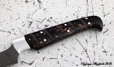 Кухонный нож Шеф № 15 сталь Х12МФ  рукоять акрил коричневый