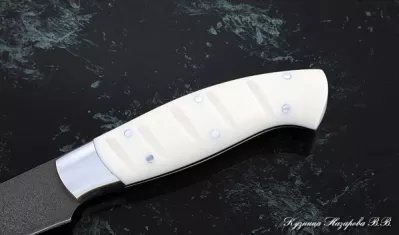 Кухонный нож Шеф № 6 сталь Х12МФ рукоять акрил белый