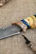 Нож Сапер дамаск торцевой кость мамонта кап клена на подставке