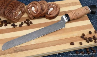 Кухонный нож Шеф № 15 сталь К340 рукоять береста черный граб