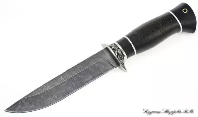 Нож Пехотинец дамаск мельхиор черный граб венге