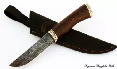 Нож Беркут дамаск камень мельхиор венге