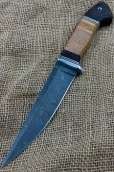 Нож "Хищник" сталь дамаск, рукоять береста (распродажа)