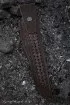 Нож Сапер дамаск торцевой мокуме-гане карельская береза фиолетовая кость мамонта красная