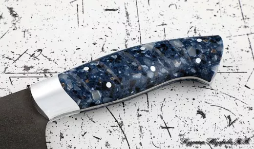 Кухонный нож Шеф № 14 сталь Х12МФ рукоять акрил синий
