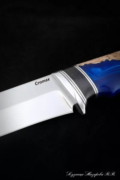 Нож Оса сталь Cromax карельская береза + акрил синий черный граб