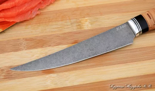 Кухонный нож Шеф № 5 сталь К340 рукоять береста черный граб