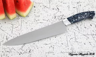 Кухонный нож Шеф № 14 сталь 95Х18 рукоять акрил синий