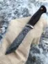 Нож Ангара дамаск полный камень, рукоять стабилизированная карельская береза коричневая