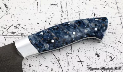 Кухонный нож Шеф № 14 сталь Х12МФ рукоять акрил синий