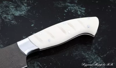 Кухонный нож Шеф № 9 сталь Х12МФ рукоять акрил белый