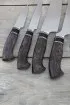 Кухонный набор из 4 ножей сталь КН-01 с никелем рукоять черный граб и стабилизированная карельская береза фиолетовая подставка акрил черный и карельская береза фиолетовая