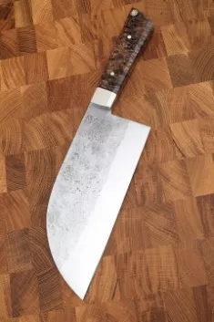 Сербский нож малый сталь кованая 95х18 цельнометаллический карельская береза коричневая, мельхиор