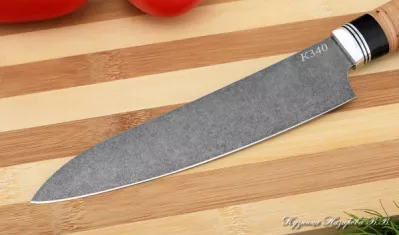 Кухонный нож Шеф № 3 сталь К340 рукоять береста черный граб