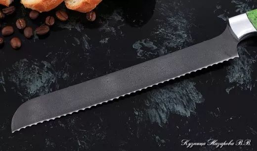 Кухонный нож Шеф № 15 сталь Х12МФ рукоять акрил зеленый