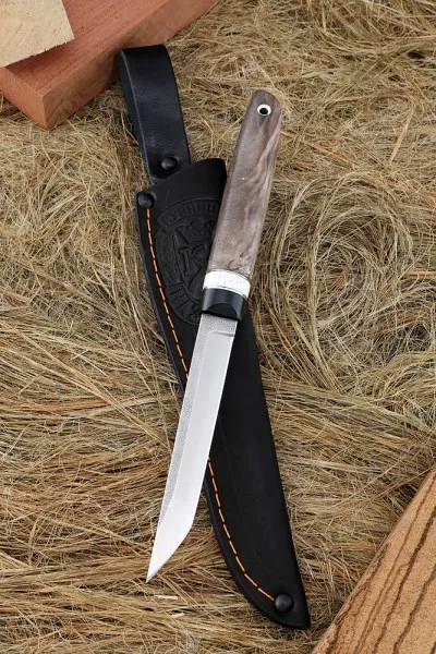 Нож Сойка Elmax рукоять G10 черная, рог лося, карельская береза коричневая