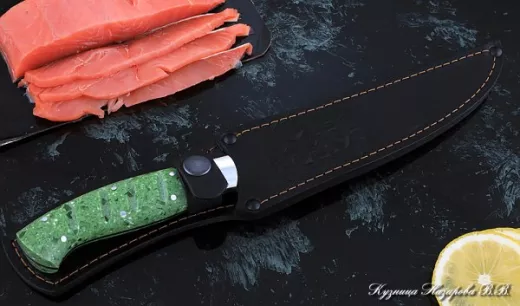 Кухонный нож Шеф № 6 сталь Х12МФ рукоять акрил зеленый