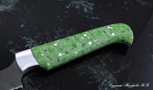 Кухонный нож Шеф № 15 сталь Х12МФ рукоять акрил зеленый