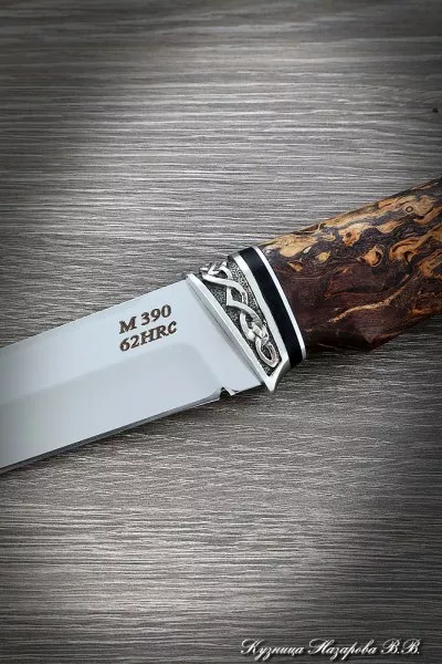 Нож Вепрь M390 карельская береза коричневая