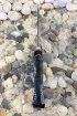 Нож Боец ламинация S 390 в крученом дамаске, мокуме-гане акрил черный, скримшоу Пират
