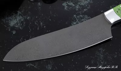 Кухонный нож Шеф № 11 сталь Х12МФ рукоять акрил зеленый