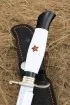 Реплика Финка НКВД сталь х12мф с никелем, рукоять мельхиор акрил белый + черный с красной звездой  