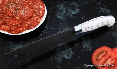 Кухонный нож Шеф № 9 сталь Х12МФ рукоять акрил белый