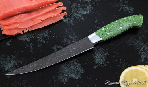Кухонный нож Шеф № 6 сталь Х12МФ рукоять акрил зеленый