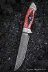 Нож Овод 2 дамаск торцевой карельская береза красная резная мельхиор