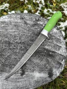 Шеф нож №6 сталь дамаск целнометаллический, накладки G10 зеленые (распродажа)