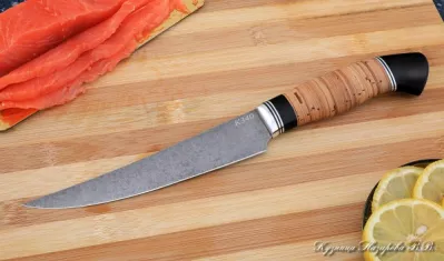 Кухонный нож Шеф № 5 сталь К340 рукоять береста черный граб