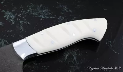 Кухонный нож Шеф № 14 сталь Х12МФ рукоять акрил белый