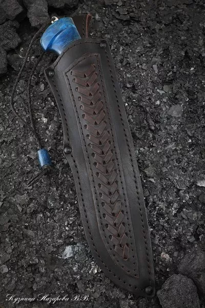 Нож Овод 2 дамаск торцевой мокуме-гане карельская береза синяя кость мамонта