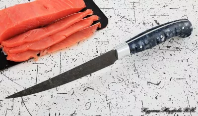 Кухонный нож Шеф № 5 сталь Х12МФ рукоять акрил синий